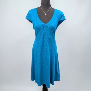 Toad & Co Eco Athletic Dress Medium Blue Organic Cotton Tencel Stretch V-Neck